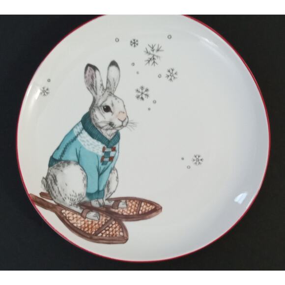 West Elm Rachel Kozlowski Dapper Animal Winter Rabbit Snowshoes Plate Salad - Picture 5 of 7